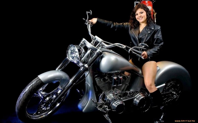 woman on custom motorcycle