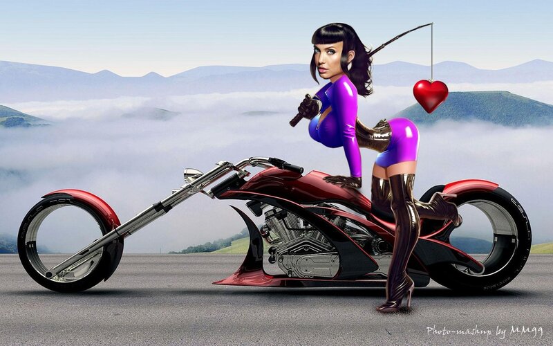 woman on custom motorcycle