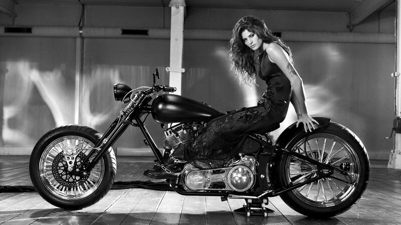 woman on custom motorcycle