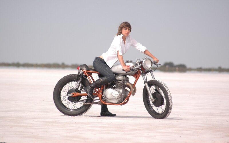 woman on custom motorcycle