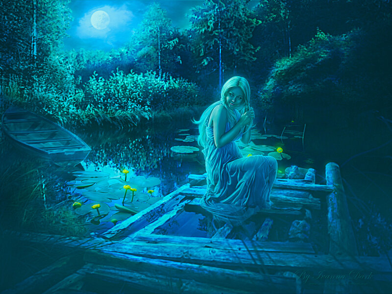 Woman on Dock at Night