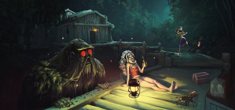 Woman on Dock with Monster