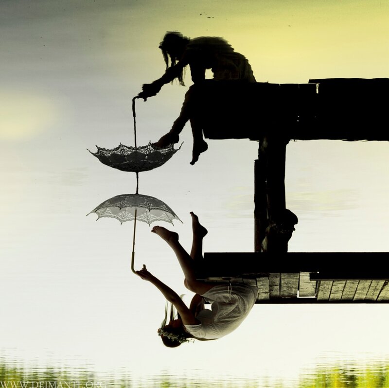 Woman on Dock with Parasol