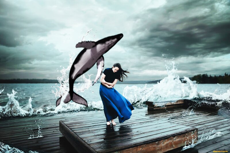Woman on Dock with Whale