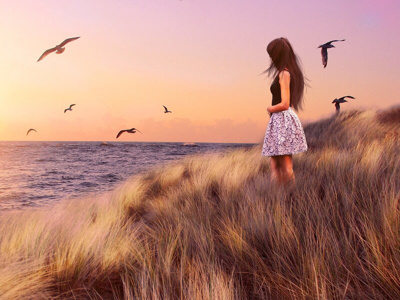Woman on Dune at Sunset — Purple