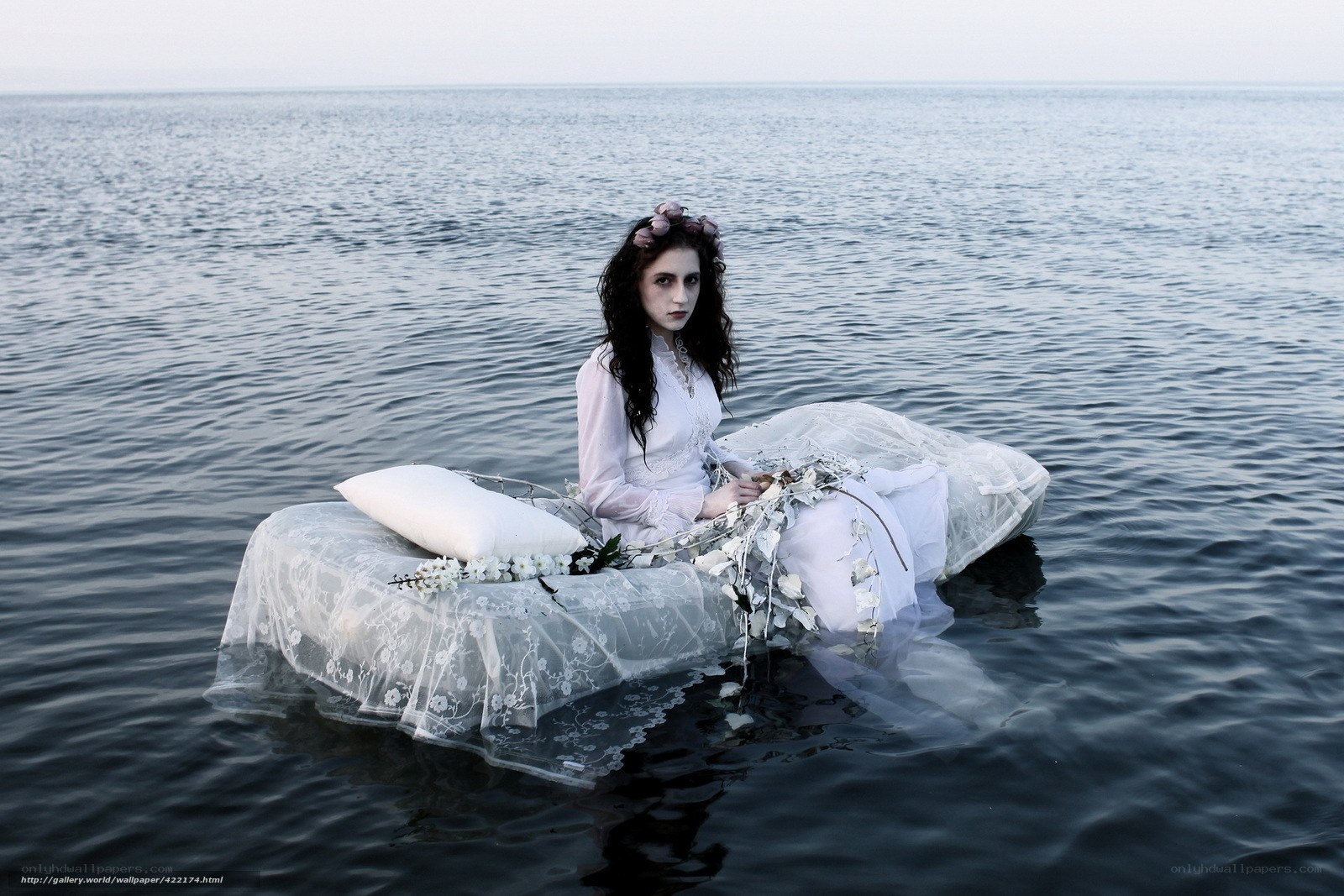 woman on floating bed