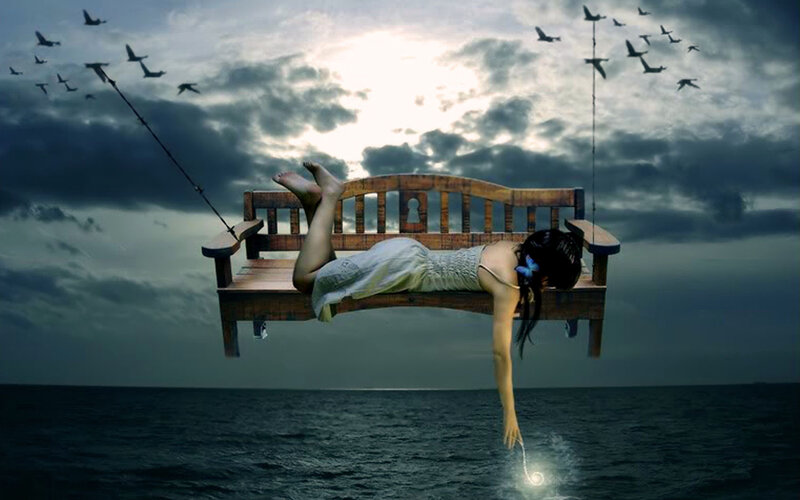 woman on floating bench