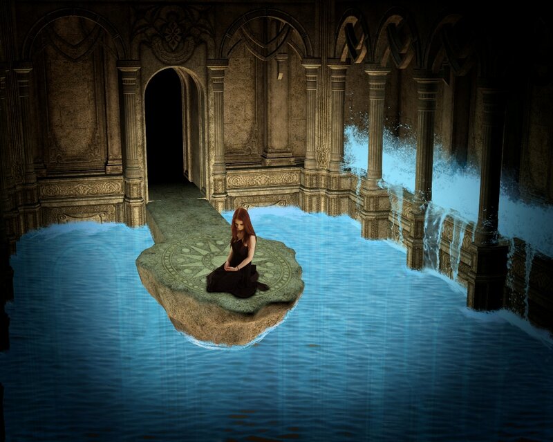 Woman on Floating Island — Blue, Serene