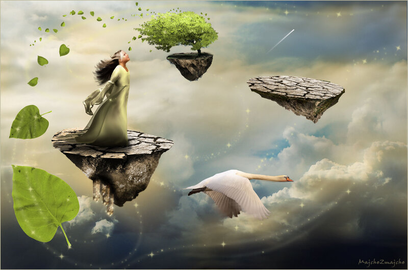 Woman on Floating Island — Green