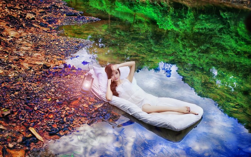 Woman on Floating Mattress