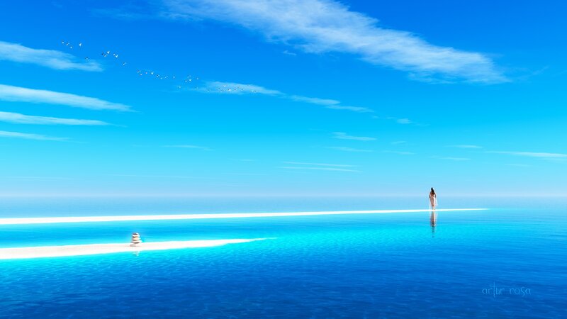 Woman on Floating Platform — Blue