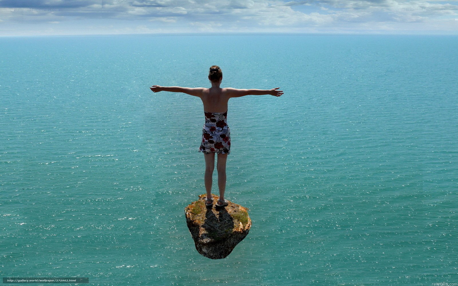 Woman on floating rock