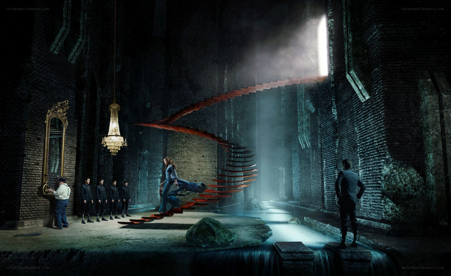 woman on floating staircase