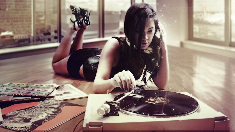 Woman on Floor with Turntable