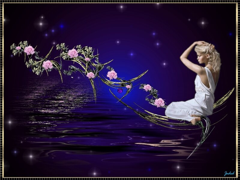 woman on floral crescent moon