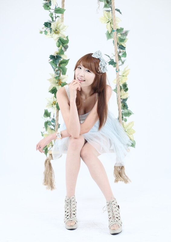 woman on floral swing