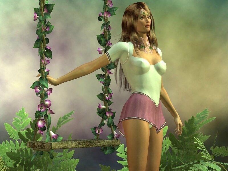 woman on floral swing