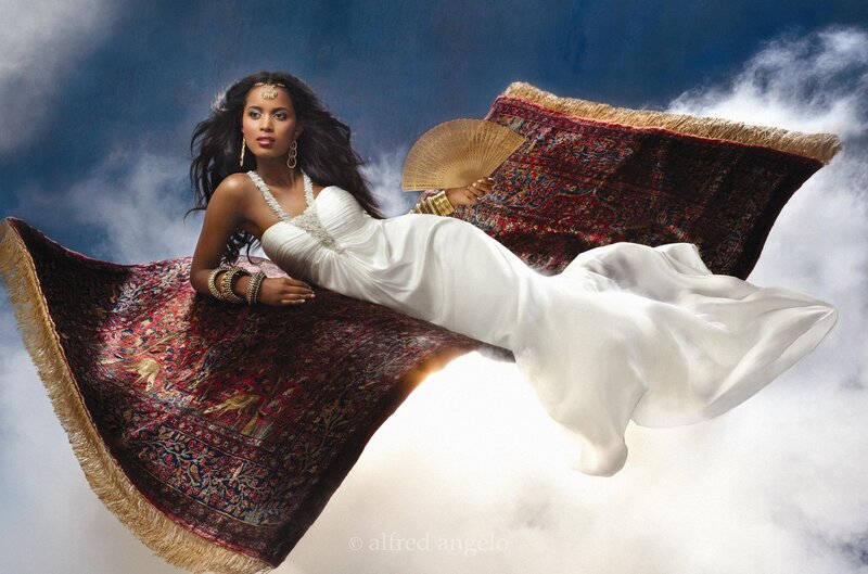 Woman on Flying Carpet — White