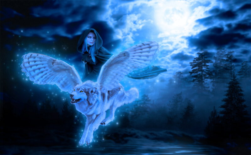 Woman on Flying Wolf