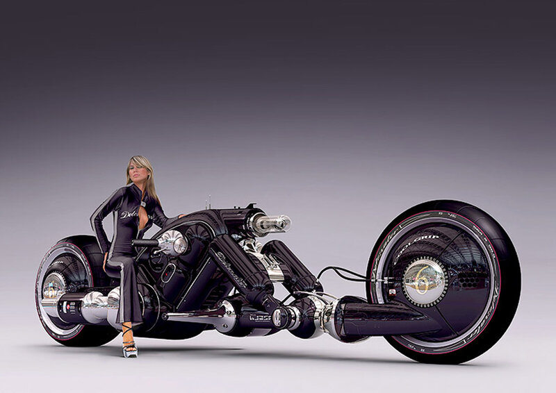 Woman on Futuristic Motorcycle — Black