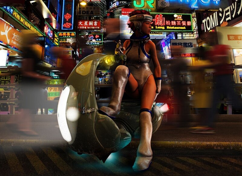 Woman on Futuristic Scooter — Black
