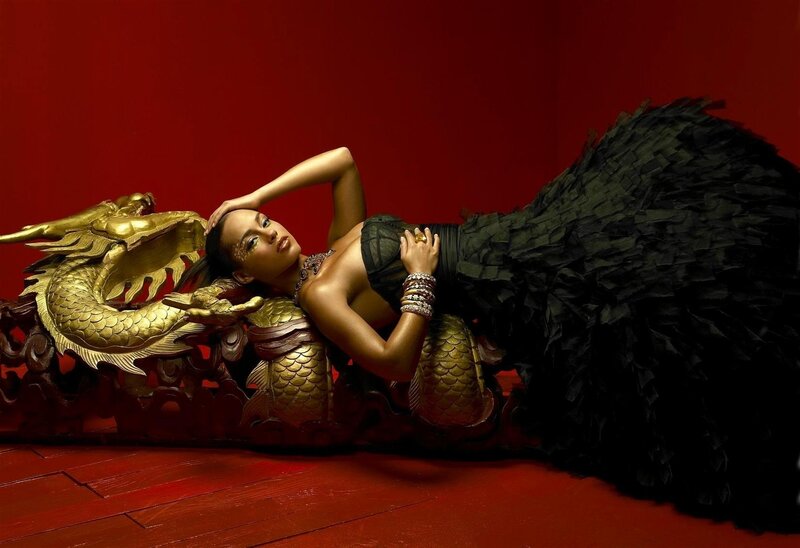 woman on golden dragon throne
