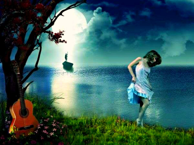 Woman on Grassy Shore