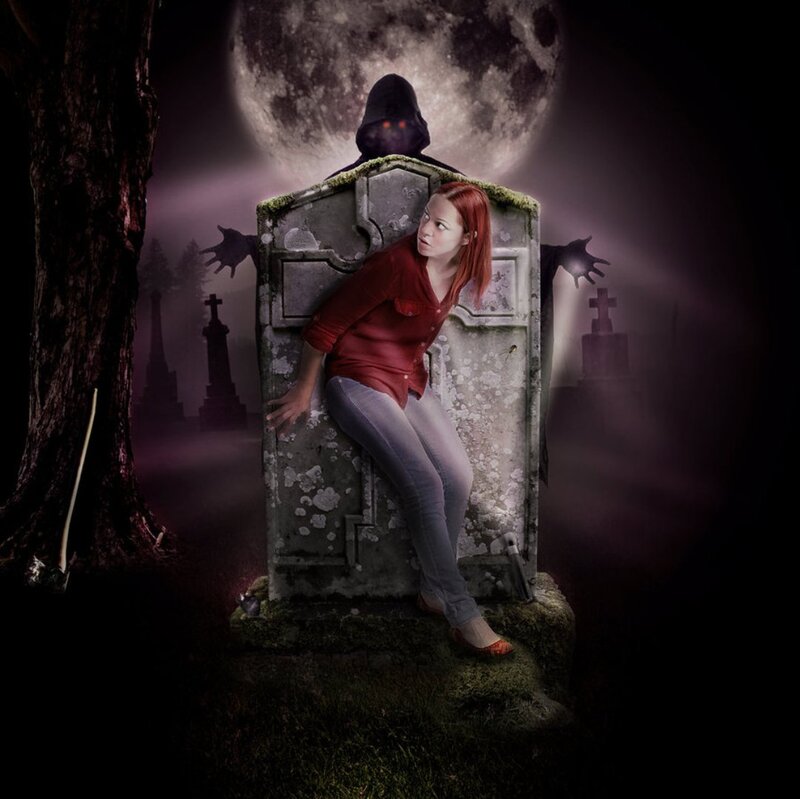 Woman on Gravestone — Purple