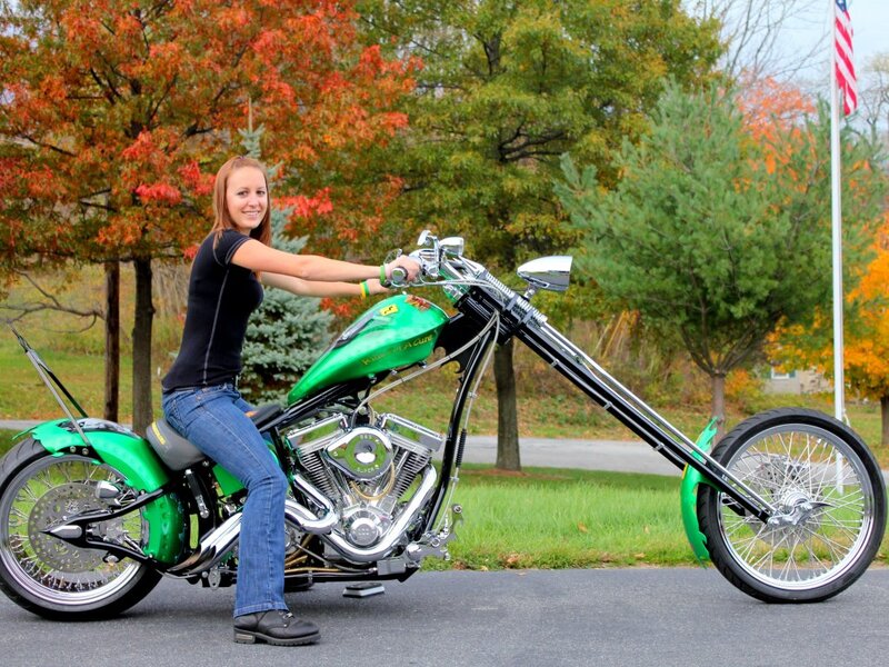 Woman on Green Chopper