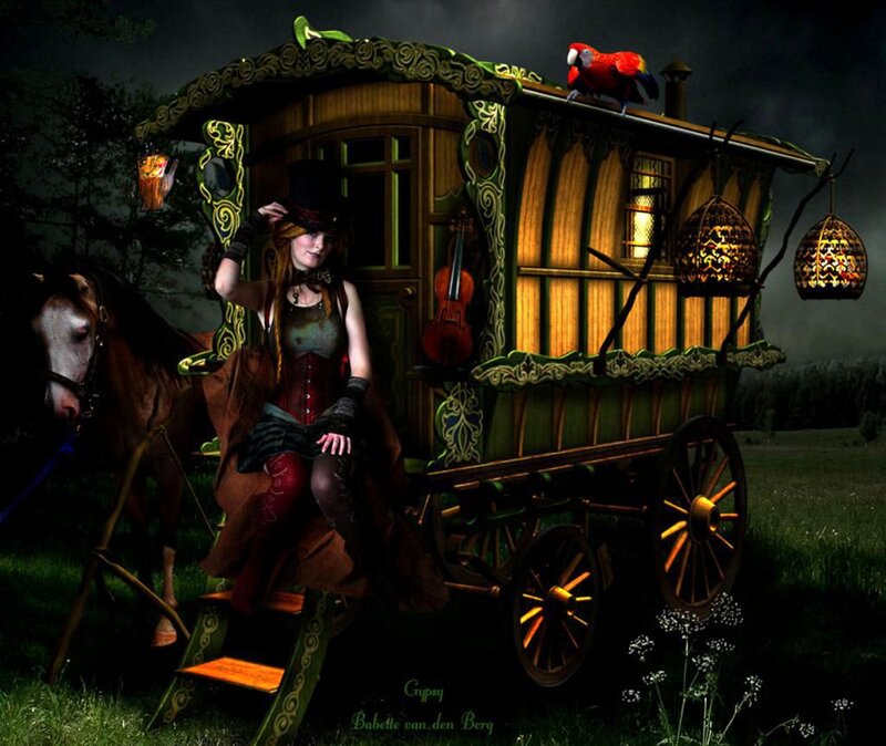 Woman on Gypsy Wagon