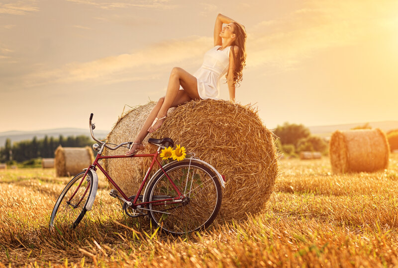 Woman on Hay Bale — Golden