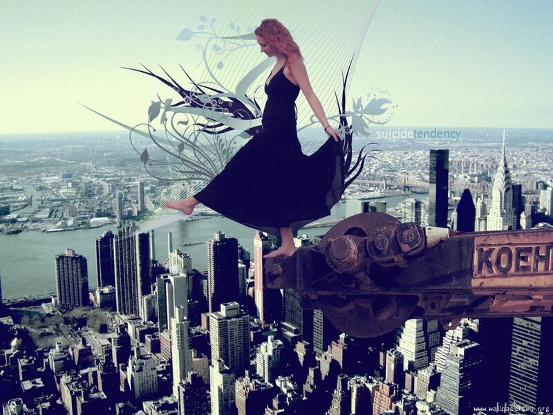 woman on high beam over city