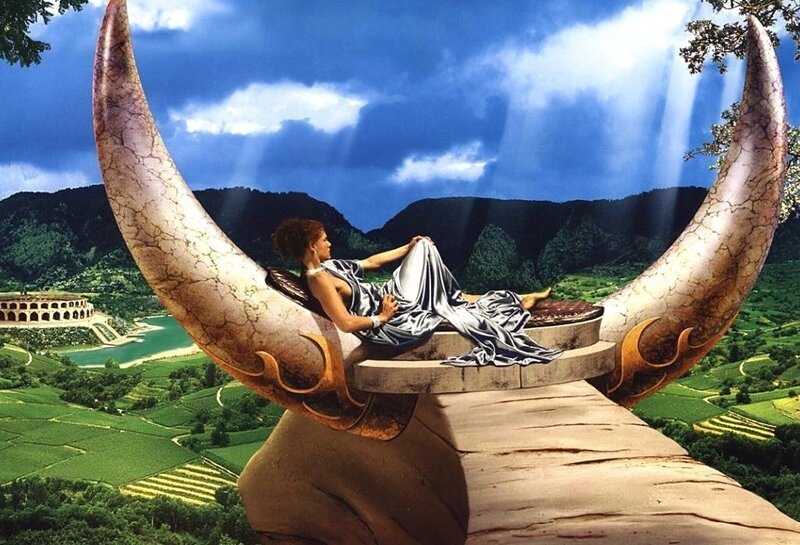 Woman on Horned Throne