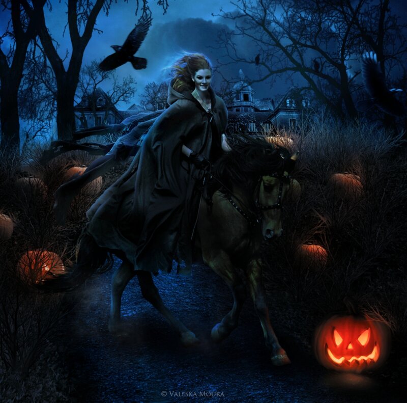 Woman on Horse at Night