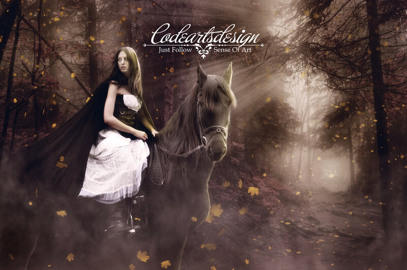 Woman on Horse in Forest — Brown