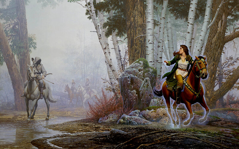 Woman on Horse in Forest — Green