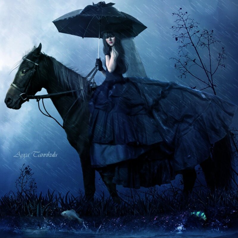 Woman on Horse in Rain