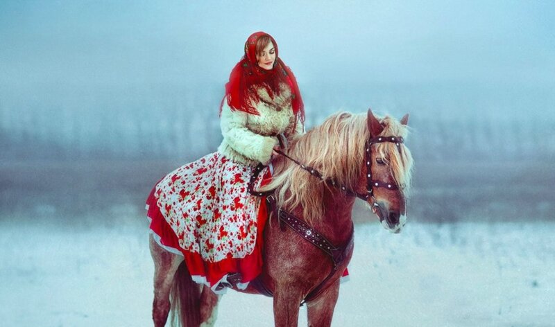Woman on Horse in Snow