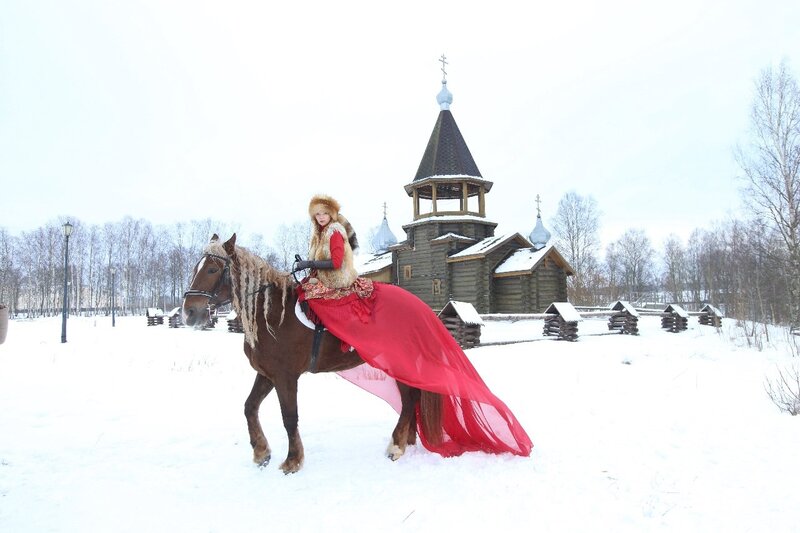 Woman on Horse in Snow — White, Serene, Winter