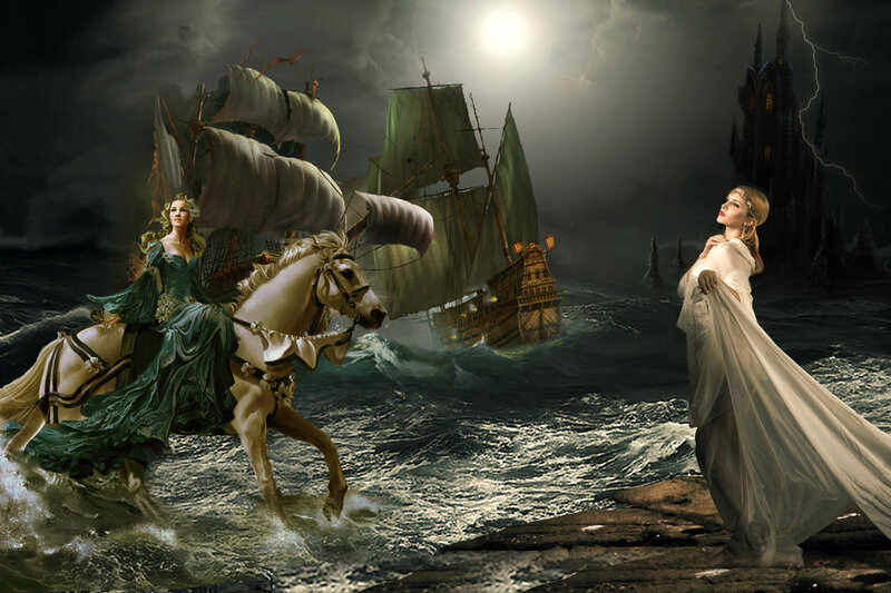 Woman on Horse in Storm