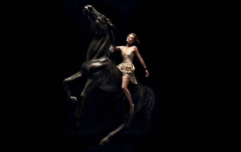 Woman on Horse Statue — Black