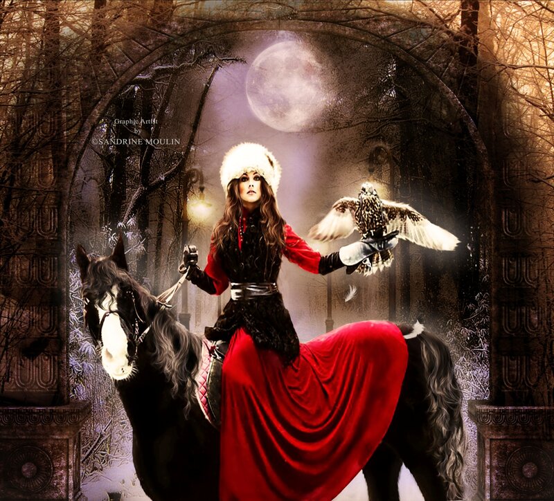 Woman on Horse with Bird