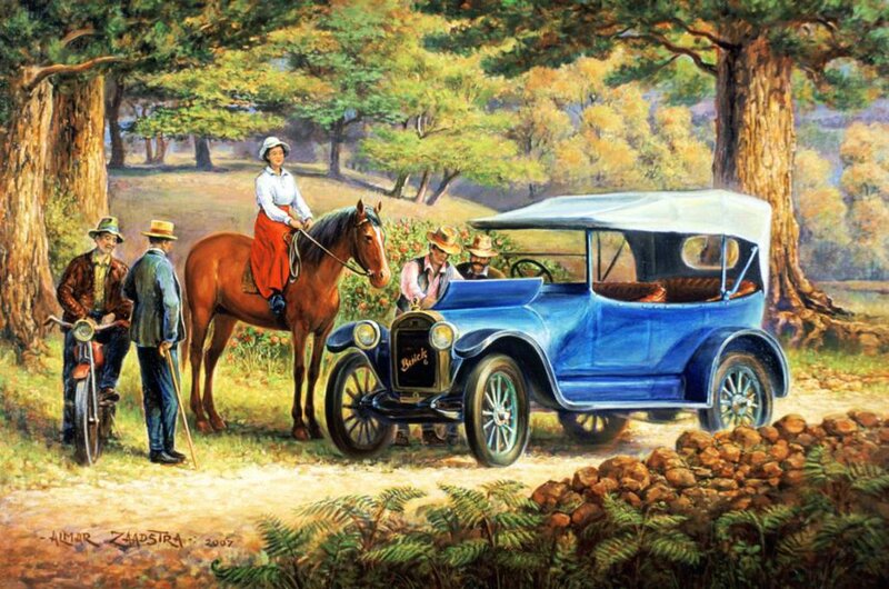 Woman on Horse with Car
