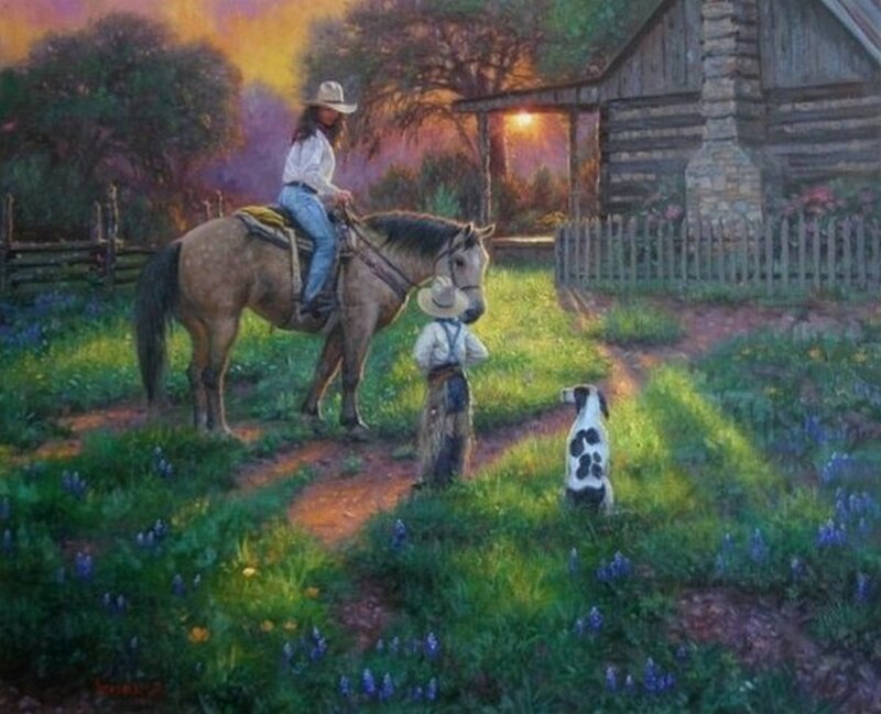 Woman on Horse with Child