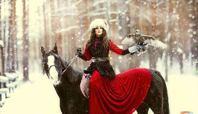 Woman on Horse with Falcon