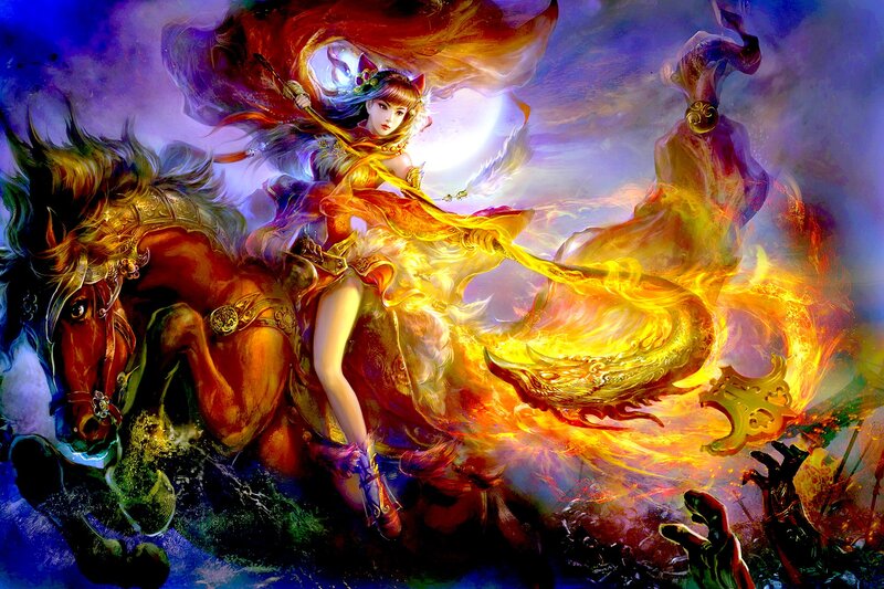 Woman on Horse with Fire