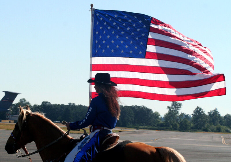 Woman on Horse with Flag — Blue, Patriotic