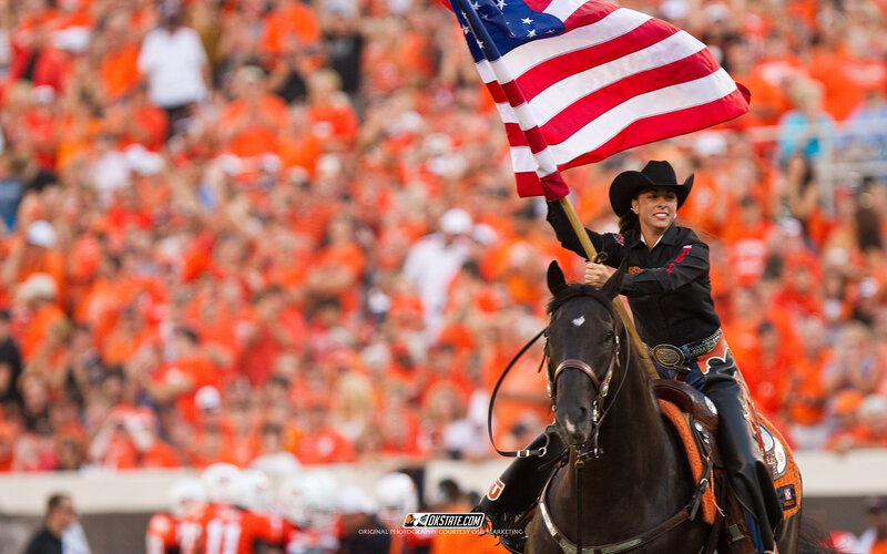 Woman on Horse with Flag — Orange