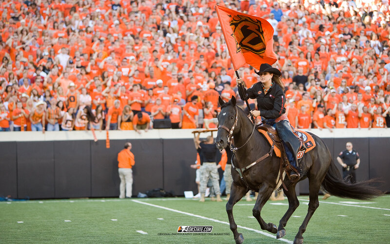 Woman on Horse with Flag