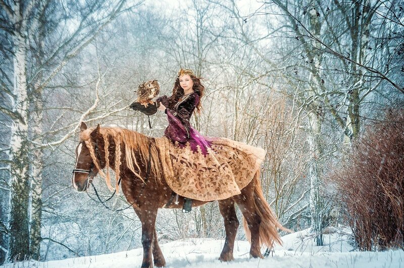 Woman on Horse with Owl